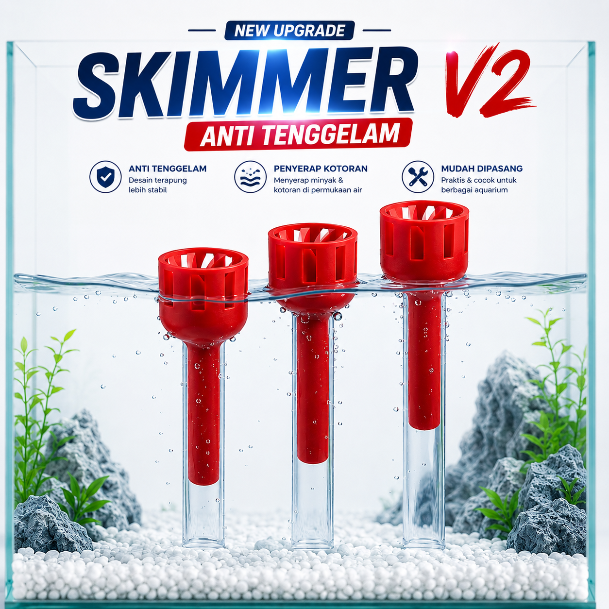 Skimmer Racing Putar Anti Tenggelam 20 25 33 MM untuk Filter Aquarium China Style Efektif Berputar