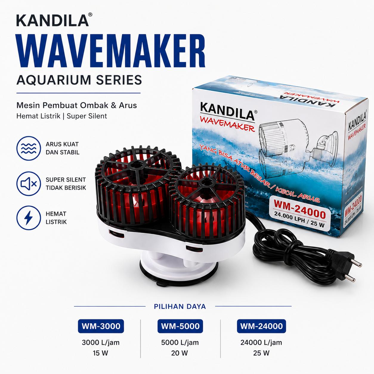 Kandila Wavemaker Kandila Mesin Pembuat Ombak Arus Akuarium & Kolam 3000-24000 L/jam Kontrol Kecepatan Variabel