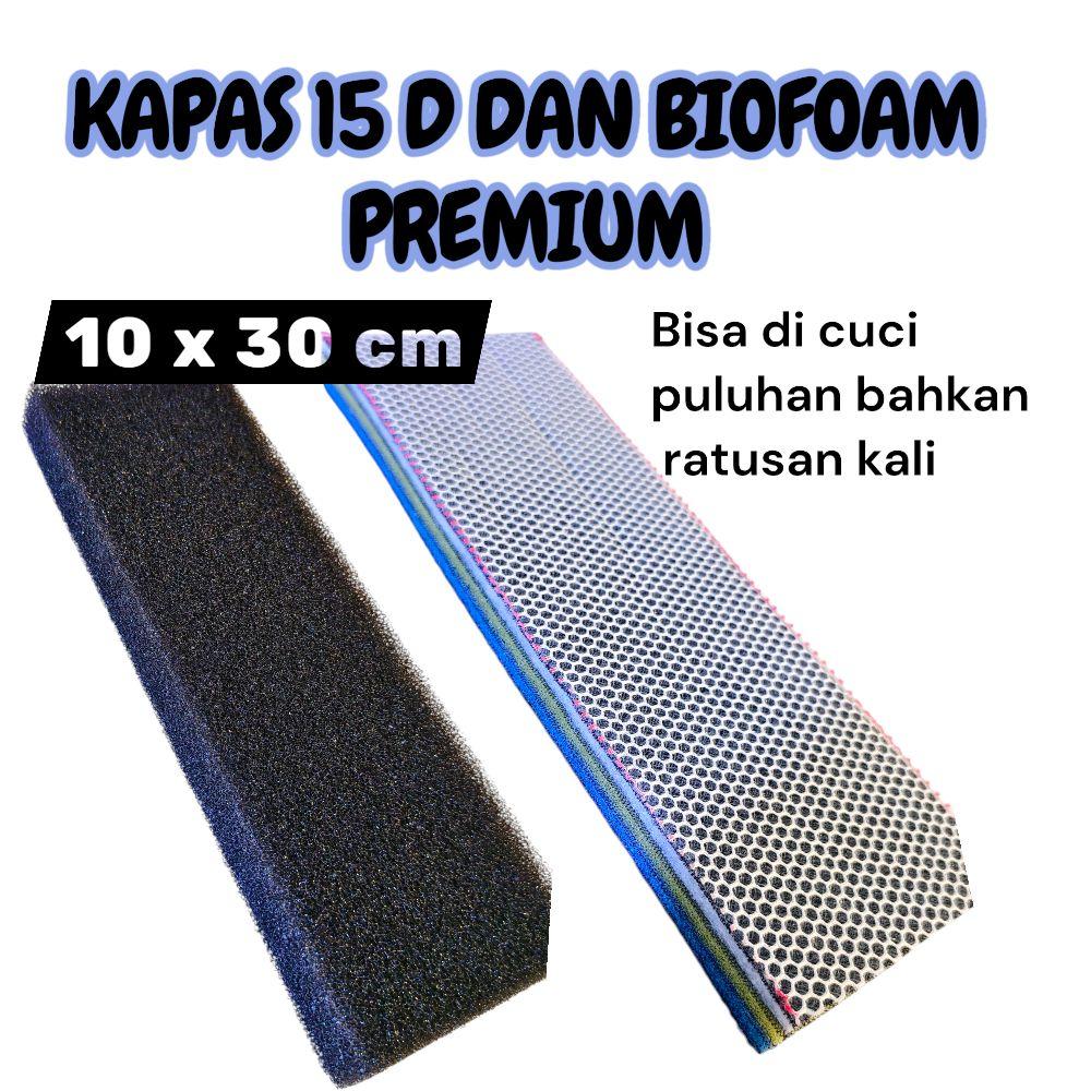 KAPAS PREMIUM 15 D dan BIOFOAM PREMIUM MEDIA MEKANIS DRY FILTER 10 x 30 cm