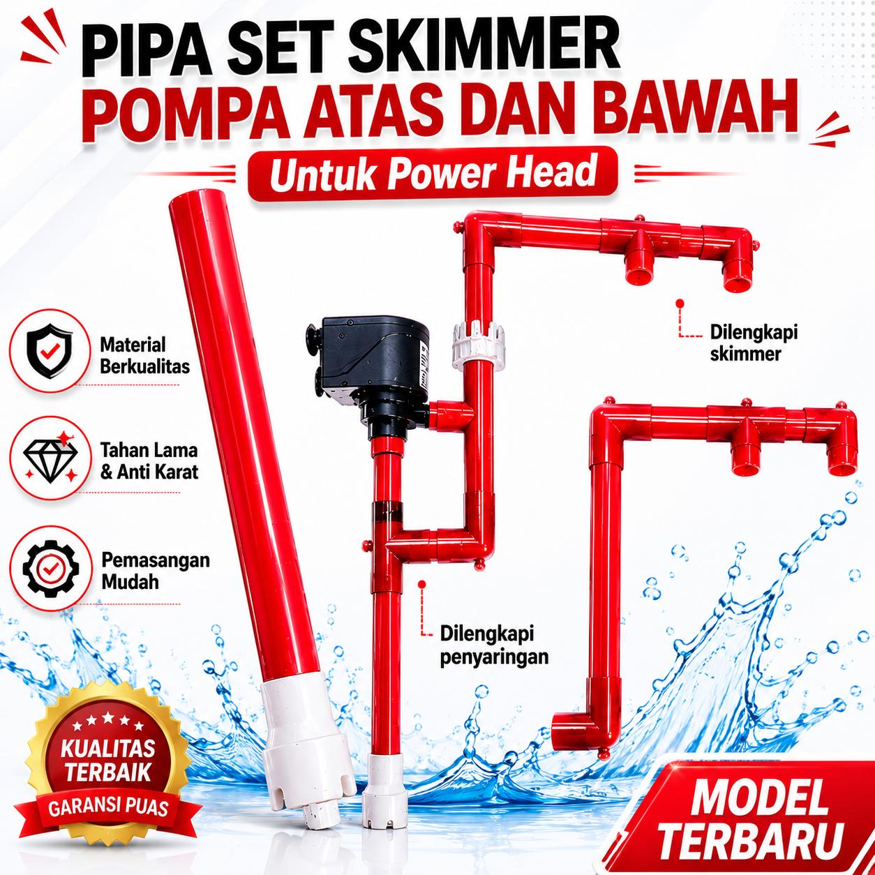 PIPA SET SKIMMER POMPA ATAS MODEL TERBARU UNTUK POWER HEAD AQUARIUM alatalat aquarium mesin aerator full Ukuran 5/8 PNP