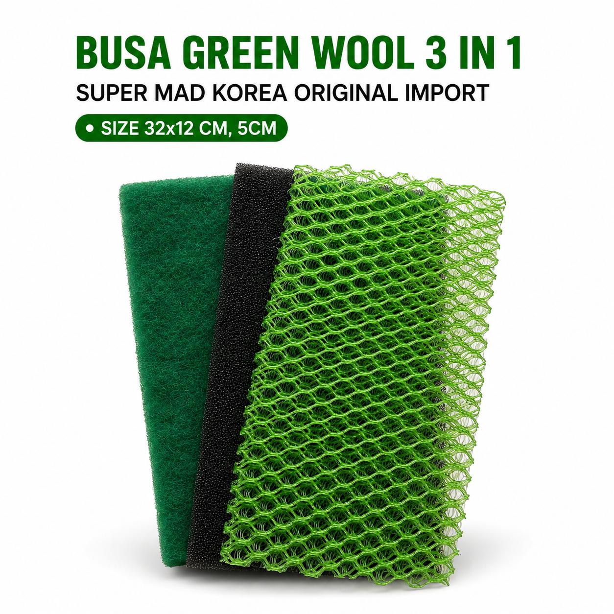 BUSA FILTER GREEN WOLL SUPER MAD KOREA ORIGINAL  3IN1 BISA DI CUCI AQUARIUM KOLAM