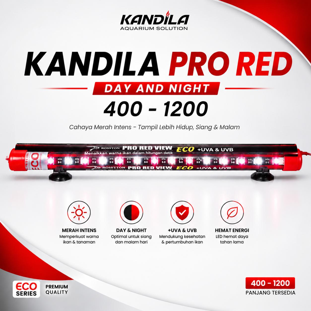 Kandila Pro Red Day and Night Eco - Lampu Sorot Hemat Energi 50cm 9Watt untuk Penglihatan Malam yang Lebih Jernih